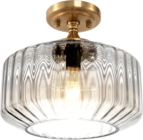 Miniatura 15 de Lámpara de Techo Verde Semiempotrada Vintage de Latón Antiguo Luz Empotrada Superior de Cristal Dorado Candelabro para Casa de Campo Armario Entrada