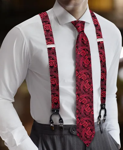 Miniatura 3 de YOHOWA Juego de tirantes para hombre, corbata de lazo, ajustable, pañuelo, gemelos, clip fuerte, banda elástica, boda, fiesta