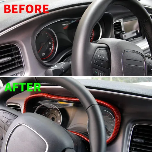 Miniatura 5 de crosselec Cubierta de marco de panel de medidor de tablero de fibra de carbono, accesorios de decoración interior para Dodge Charger 2015-2021 (rojo)