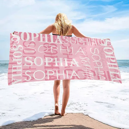 Miniatura 11 de InterestPrint Toalla de playa personalizada para mujeres y hombres, texto blanco y negro, toallas de playa personalizadas con nombres, manta