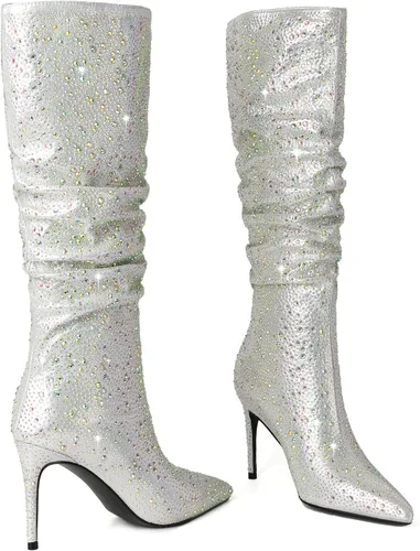 Miniatura 5 de Zamikoo Slouchy High Heel Boots for Women, Knee High Stiletto Heel Boots, Pointed Toe Slouch Stretch Tall Boots Pull On 3.5 Inches