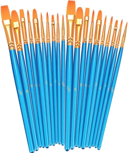 BOSOBO Juego de Pinceles de Pintura, Paquete de 2, 20 Piezas con Punta Redonda Puntiaguda, Cerdas de Nylon, Pinceles de Pintura Acrílica para Azul