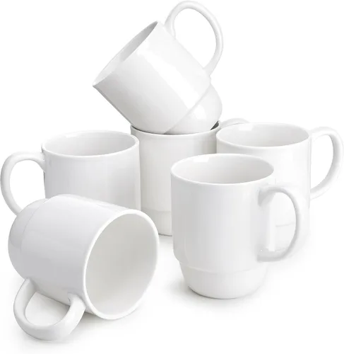 Sweese Juego de tazas grandes de 21 onzas, juego de 6 tazas apilables de porcelana, tazas de café con asa para café, té y bebidas calientes, color
