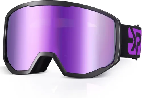 EXP VISION Gafas de esquí/snowboard para hombres y mujeres, gafas de nieve OTG antiniebla con protección UV Marco Negro Púrpura