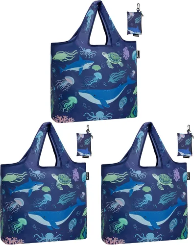 Miniatura 19 de HOLYLUCK Bolsas de comestibles reutilizables, bolsa de compras plegable resistente (estándar, 3 huellas de patas de perro)