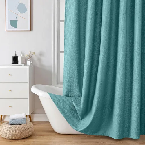 Miniatura 19 de OVZME Berry - Cortina de ducha extralarga verde de 96 pulgadas, cortina de baño de tela con textura en relieve 3D, cortina de baño grande para Verde