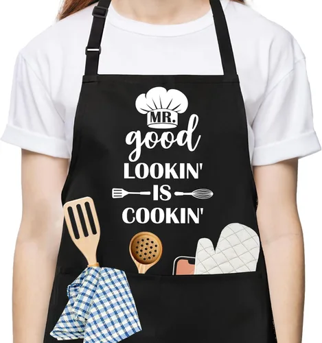 Miniatura 26 de Divertido delantal de cocina para mujeres y hombres, delantal de cocina para hornear con 2 bolsillos, lindo regalo de cumpleaños, Navidad, día