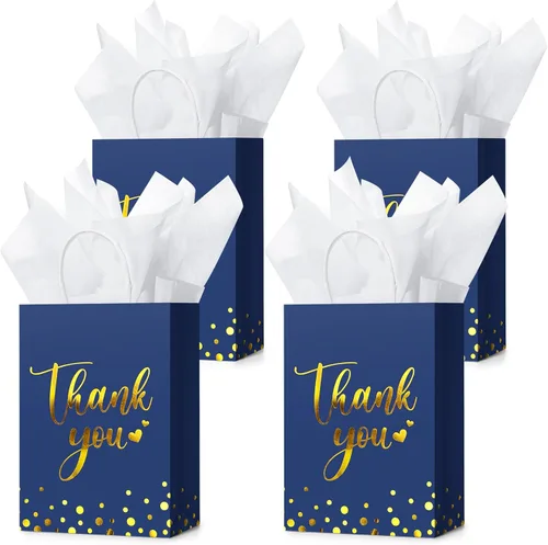 Miniatura 12 de Tinlade 30 bolsas de regalo de agradecimiento con papel de seda dorado con asa para graduación, negocios, compras, boda, ducha, regalos de fiesta