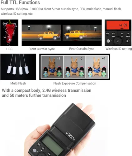Miniatura 3 de Godox V350O TTL Flash para Olympus Panasonic GN36 1/8000s HSS Cámara Flash w/2000mAH Batería 500 veces Full Power Flash 0.1s-1.7s Tiempo