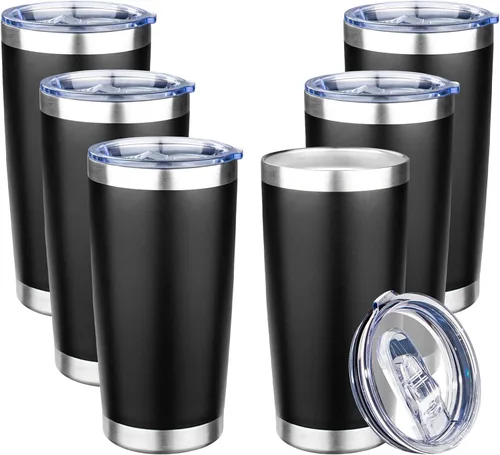 Miniatura 11 de Vaso de 20 onzas con tapa, taza de café de viaje de doble pared aislada al vacío, taza térmica de acero inoxidable con recubrimiento en polvo, vaso