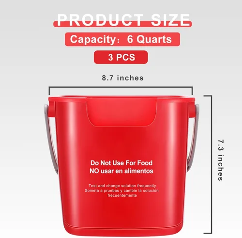 Miniatura 2 de Uiifan 3 Pcs 6 Quart Cleaning Bucket Small Sanitizing Square Bucket Detergent Pail Plastic Cleaning Pail with Handles and Measurements Spout for