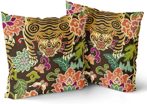 Miniatura 8 de Juego de 2 fundas de almohada de tigre, de algodón, con diseño de animales de bosque de pavo real, decorativas, para dormitorio, sofá, sala