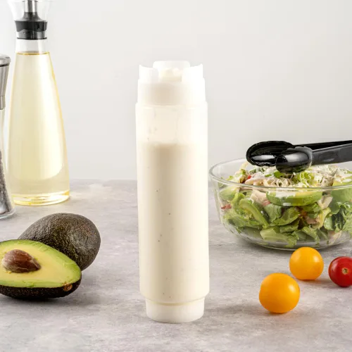 Miniatura 3 de Restaurantware First In First Out - Botella exprimible de condimentos de 16 onzas, 6 tapas rellenables, botella de presión FIFO - Punta dispensadora
