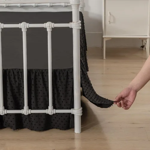 Miniatura 2 de Falda de cama de lunares copetudos, falda de cama con volantes tamaño King con esquinas divididas, faldas de cama con volantes de 14 pulgadas