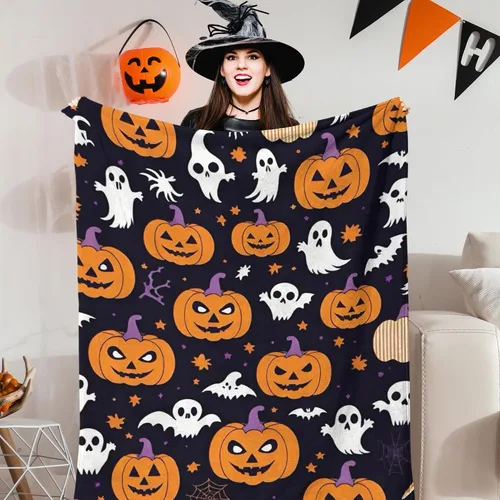 Miniatura 2 de D-Story Manta de vellón de Halloween, manta de calabaza de otoño para sofá, cama, habitación, regalos de Acción de Gracias para niños y adultos, 50
