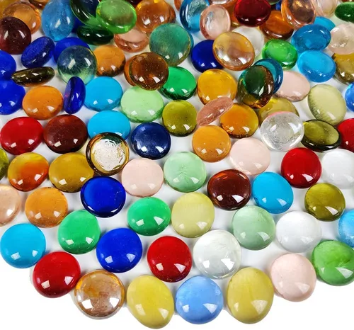 HappyFiller Gemas decorativas de vidrio de 2 libras, piedras preciosas de mármol plano de colores para rellenos de jarrones, guijarros de acuario,