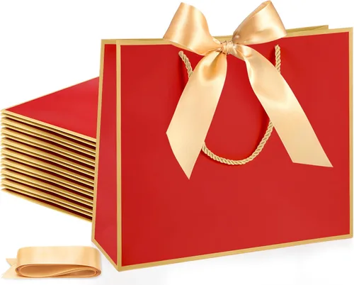 Miniatura 11 de Silkfly Bolsas de regalo de agradecimiento con asa de 12 x 10 x 4 pulgadas, elegante bolsa de regalo de bienvenida con lazo para boda, graduación