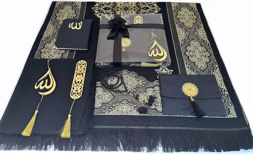 Miniatura 6 de SAIKA Alfombra de oración musulmana, juego de regalo 7 en uno, tapete de oración, libro de sura, tasbeeh, bufanda, estuche de sura, marcador