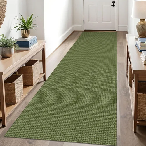 KOZYFLY - Tapetes de pasillo, lavables, con respaldo de goma antideslizante, tapete de algodón para pasillo interior, entrada, puerta trasera, Verde