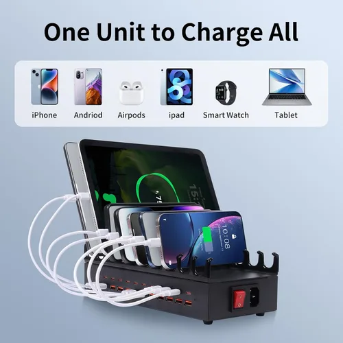Miniatura 5 de Estación de Carga de 300W para Múltiples Dispositivos - Estación de Carga Rápida USB de 24 Puertos con Entrega de Energía Inteligente - Estación