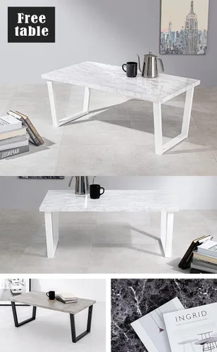 Miniatura 3 de Hagiwara LT-4395MBK Low Table, Center Table, Table, Desk, Marble Top x Steel Legs, Chic Modern, Living Room, Sofa Table, Width 35.4 inches (90 cm)