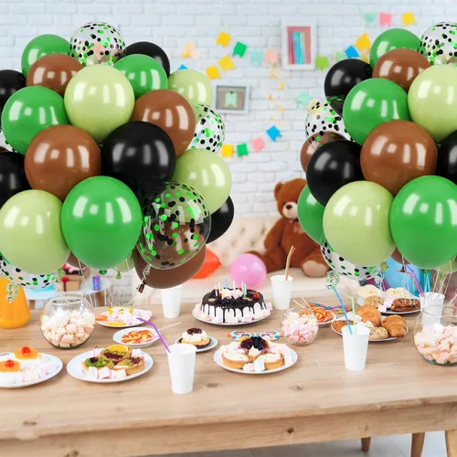 Miniatura 7 de Globos verdes y marrones, 50 piezas de 12 pulgadas, globos de camuflaje verde caqui negro marrón, globo de confeti verde esmeralda oscuro