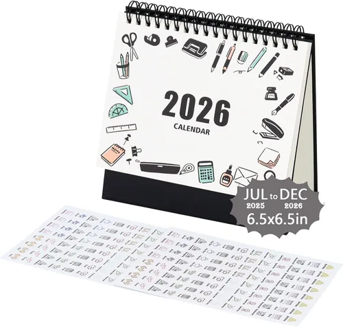 Miniatura 13 de Multibey Calendario de escritorio 2025-2026, calendario de escritorio pequeño abatible de 6.5 x 6.5 pulgadas, julio 2025-diciembre 2026, calendario