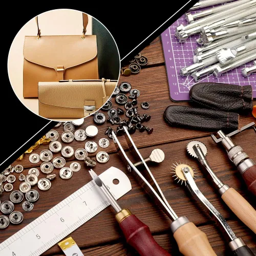 Miniatura 6 de Kit de cuero de 183 piezas, kits de trabajo de cuero con herramientas de trabajo de cuero para fabricación de monturas, kit de remaches de cuero