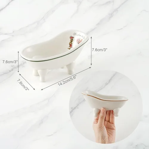 Miniatura 3 de Jabonera de baño de cerámica retro para ducha, 2 piezas, mini bañera de porcelana de 5.6 pulgadas, soporte de jabón autodrenante para decoración