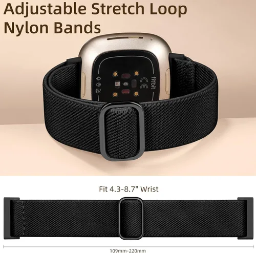 Miniatura 3 de Maledan Banda de Repuesto para Correas Fitbit Sense Hombres Mujeres, Correa de Reloj Elástica de Nylon Transpirable Suave para Versa 3/Versa 4