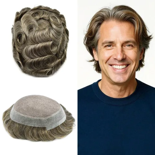 Miniatura 72 de Tupé para hombres, piezas de cabello humano real, sistema de unidades de cabello natural, línea capilar natural, pieza de repuesto para hombres