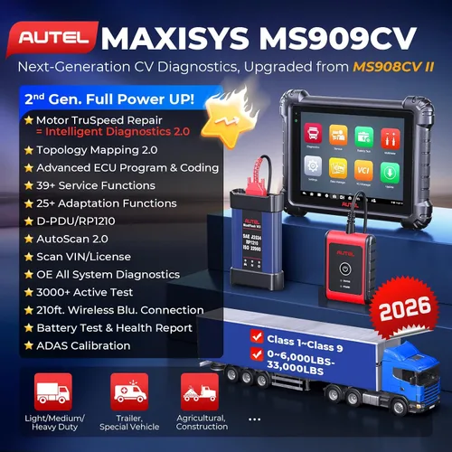 Miniatura 2 de Autel Escáner de camión MaxiSys MS909CV: herramienta de diagnóstico de automóviles MS908CV II 2026, motor TruSpeed, topología 2.0, paso J2534, 64+