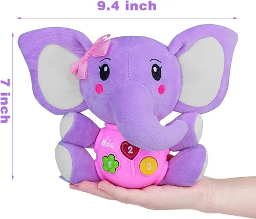 Miniatura 3 de Aitbay elefante musical de peluche, juguete para bebés de 0, 3, 6, 9 y 12 meses, juguete con luces para niños y niñas de 1 año, regalo para bebés