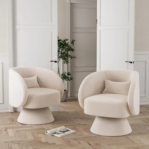 Miniatura 21 de Silla Giratoria de Barril, Sillas Giratorias de Acento Acolchadas Cuddle Tapizadas para Sala de Estar, Cómoda Silla Giratoria Redonda Pequeña Negra
