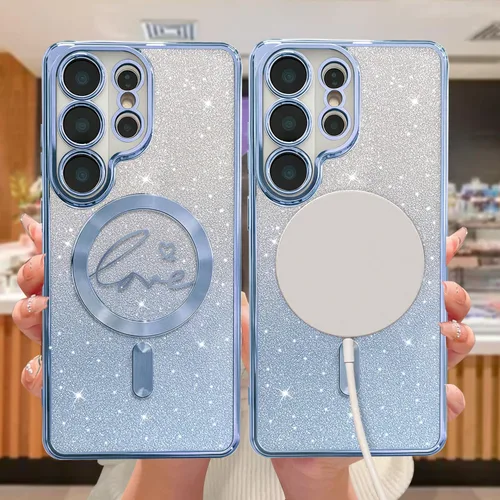 Miniatura 214 de ZONRW - Funda para Samsung Galaxy S22 Ultra magnética, para mujeres y niñas, cubierta trasera suave, lujosa, con corazón de amor, bling, degradado