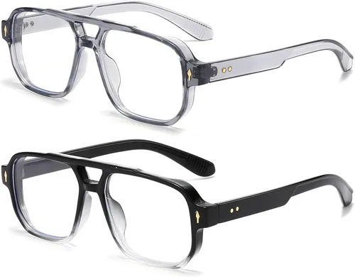 Miniatura 9 de PORADAY Gafas de Bloqueo de Luz Azul para Mujeres y Hombres Estilo Retro Cuadrado de los Años 70 Gafas de Aviador Gafas Rectangulares para A1 negro