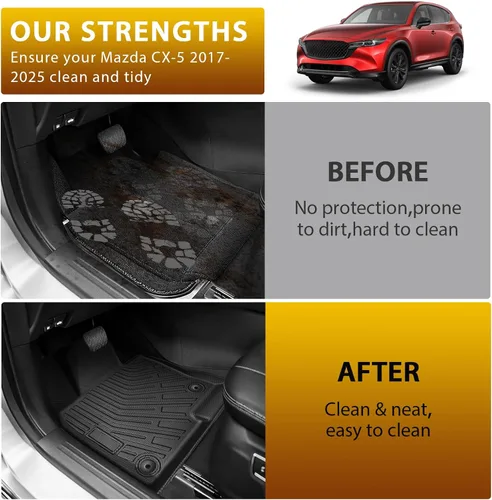 Miniatura 8 de Powerty Alfombras de piso y carga para Mazda CX-5 2017 a 2025, todo tipo de clima, a medida, de elastómero termoplástico, protectores de asiento