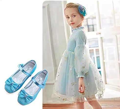 Miniatura 6 de Stelle - Zapatos de vestir para niñas pequeñas, zapatos de princesa con purpurina y flores, tacón bajo estilo Mary Jane, ideales para fiestas y bodas