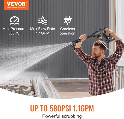 Miniatura 4 de VEVOR - Lavadora a presión inalámbrica, limpiador de energía portátil, pistola de lavadora de alta presión manual para coche con batería de 4.0Ah