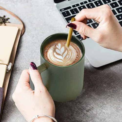Miniatura 3 de Tazas de café mate de porcelana esmerilada, taza de té para oficina en casa, restaurante, tazas con cucharas de café largas y pequeñas, juego de 2
