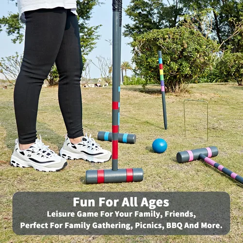 Miniatura 6 de SpexDarxs Juego de croquet de lujo para seis jugadores, juego de croquetas de 35 pulgadas con mazos de madera de primera calidad, bolas