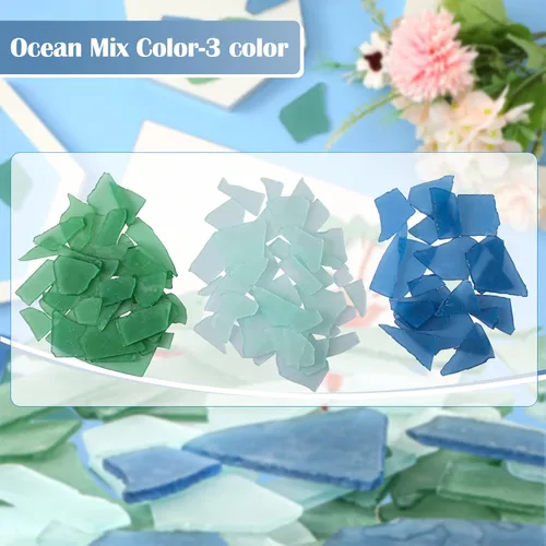 Miniatura 2 de Cunhill Vidrio de mar de 90 onzas para manualidades, 3 colores, vidrio de mar esmerilado a granel, azul cobalto, verde claro y piezas transparentes