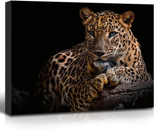 Impresiones en lienzo de leopardo con fondo negro y vida silvestre dorada, arte de pared de leopardo y guepardo, ilustraciones para baño,