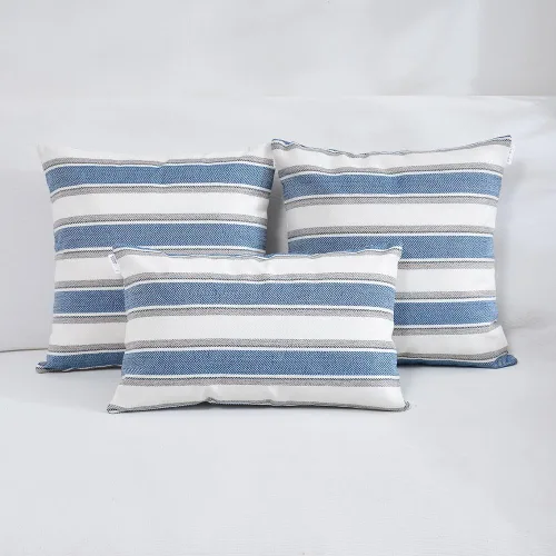 Miniatura 7 de 2 Piezas Fundas de Almohada Azul Marino Blanco a Rayas de Lino Suave Cuadradas Funda de Almohada Decorativa para Sofá con Cierre Oculto - 30,5 x