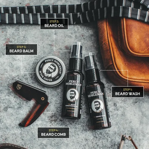 Miniatura 2 de Percy Nobleman Kit de aseo para barba: juego de regalo con aceite perfumado para barba (1.7 onzas líquidas), lavado de barba (1.7 onzas líquidas)