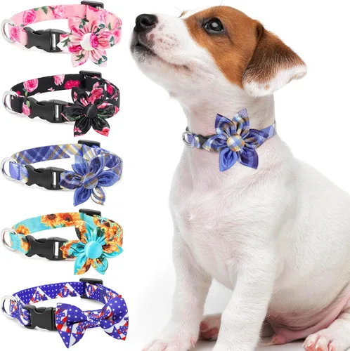Miniatura 12 de Collar de Perro a Cuadros para Machos, Collares Florales para Perros Machos con Pajarita de Flores, Collar de Perro para Lindos Gatos y Perros Verde