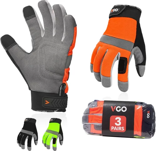 Vgo... 3 pares de guantes de trabajo de seguridad, guantes de mecánico ligeros (talla S, 3 colores, SL7584)