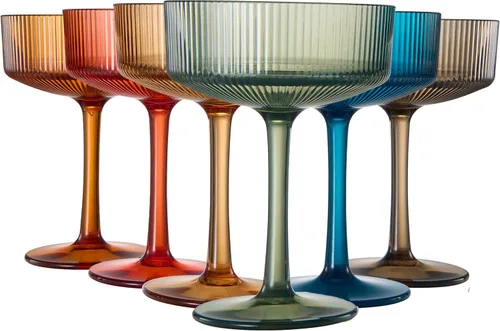 Miniatura 13 de Khen Juego de 4 vasos de cóctel vintage Art Deco inastillables de 8 onzas de acrílico transparente acanalado ondulado estilo europeo, copas