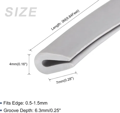 Miniatura 2 de METALLIXITY Moldes de borde (9.84 pies), 1 unidad, canal U de PVC para tira de sellado de borde de 0.020-0.059 in, para ventanas de puertas de casa