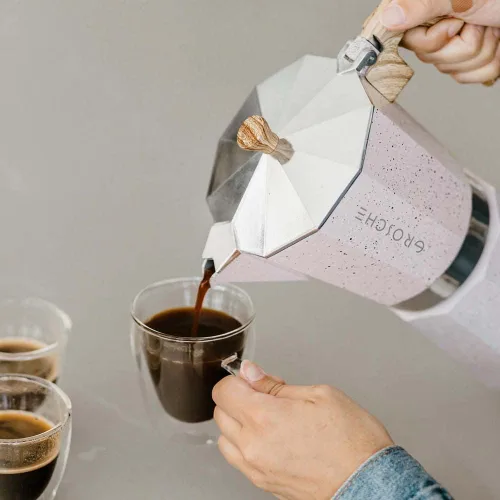 Miniatura 9 de Grosche Milano Moka Cafetera de espresso moca, cafetera greca para preparar café espresso percolado en estufa, rosa, 6 tazas